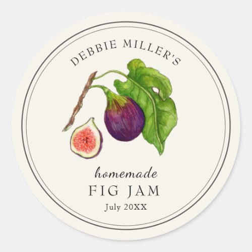 Vintage style Fig Jam on Off White Classic Round Sticker