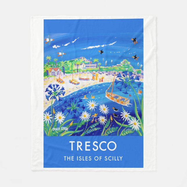 Vintage style fleece blanket, Tresco by John Dyer (Front)
