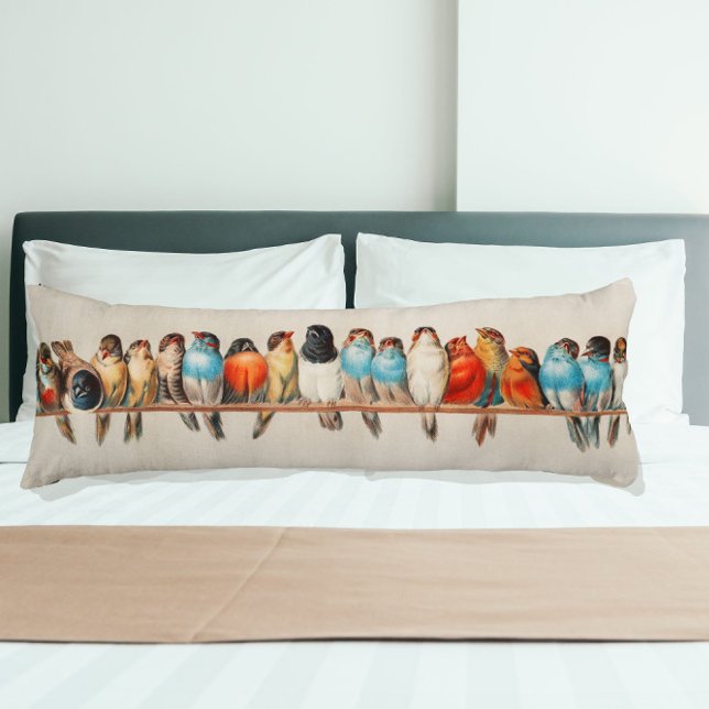 Vintage Style Flock of Perched Birds Body Pillow (Creator Uploaded)