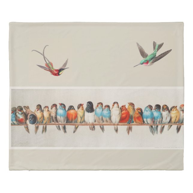 Vintage Style Flock of Perched Birds Duvet Cover (Back)