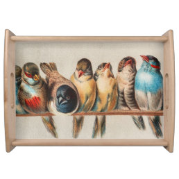 Vintage Style Flock of Perched Birds Serving Tray