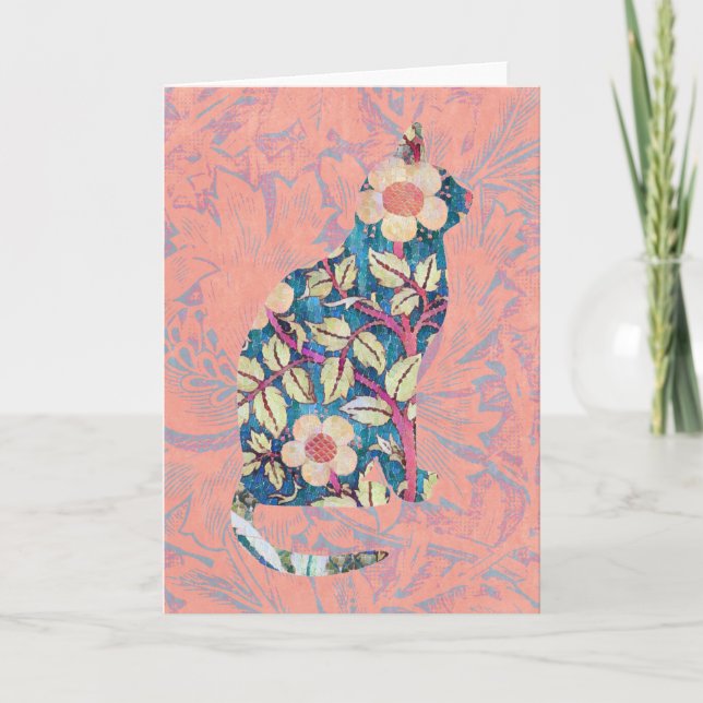 Vintage Style Floral Cat Silhouette Art Card (Front)