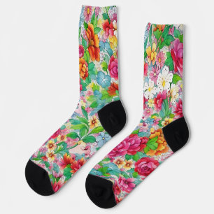 Vintage Style Floral Colorful Flowers Socks