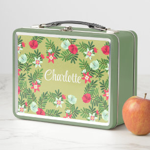 Vintage Style Floral Design Metal Lunch Box
