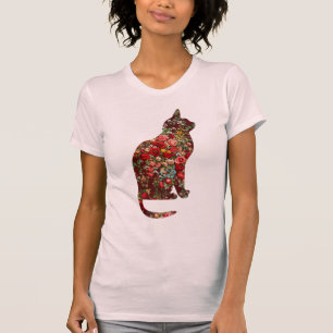 Vintage Style Floral Pattern Art Cat T-Shirt