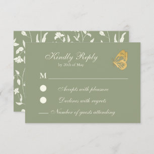 Vintage style Floral Sage and cream RSVP Card