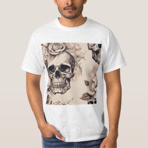 Vintage_style Floral Skull T_Shirt