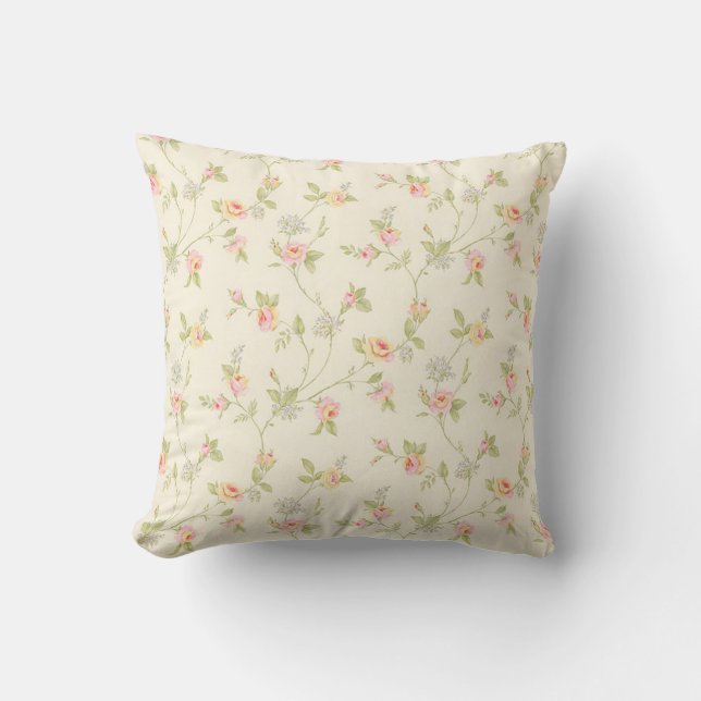 Vintage Style Floral Throw Pillow (Front)