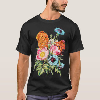 Vintage Style Flower Bouquet Blue Bottle T-Shirt