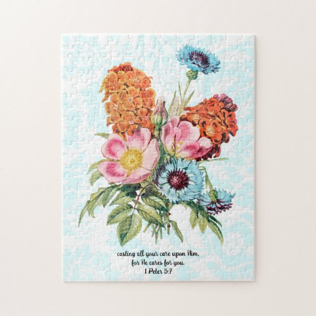 Vintage Style Flower Bunch Faith Puzzle (Vertical)