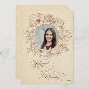 Vintage-Style Flowers Hebrew Bat Mitzva Invitation