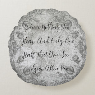 Vintage-Style Flowers on Stone Edgar Allen Poe Round Pillow