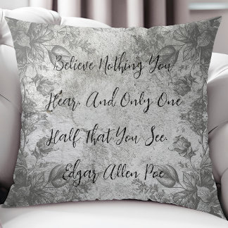 Vintage-Style Flowers on Stone Edgar Allen Poe Throw Pillow