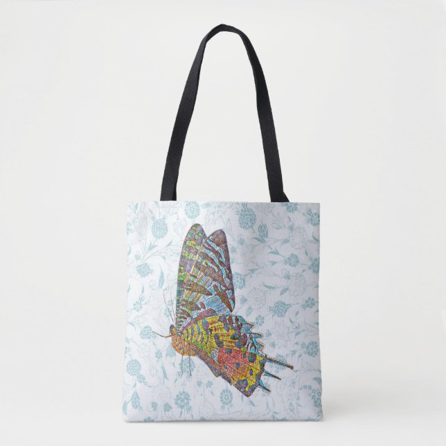 Vintage Style Flying Butterfly Art Tote Bag (Front)