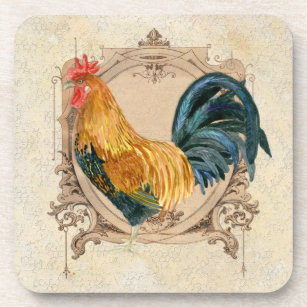 Vintage Style French Country Rustic Barn Rooster Beverage Coaster