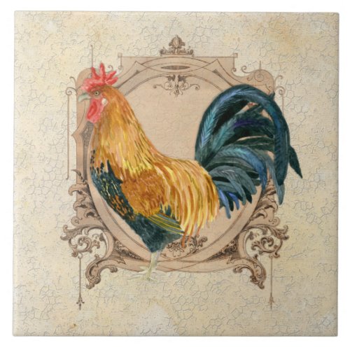 Vintage Style French Country Rustic Barn Rooster Ceramic Tile