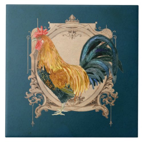 Vintage Style French Country Rustic Barn Rooster Ceramic Tile