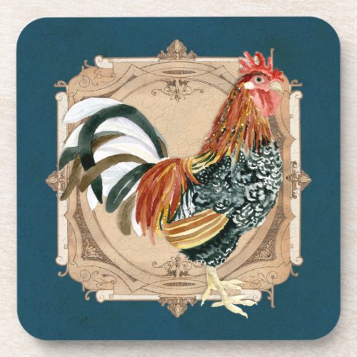 Vintage Style French Country Rustic Barn Rooster Coaster