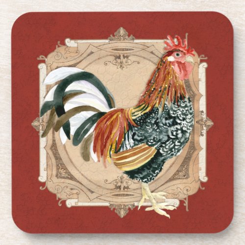 Vintage Style French Country Rustic Barn Rooster Coaster