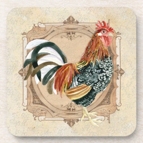 Vintage Style French Country Rustic Barn Rooster Drink Coaster