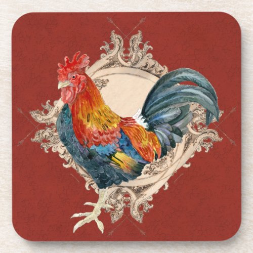 Vintage Style French Country Rustic Barn Rooster Drink Coaster