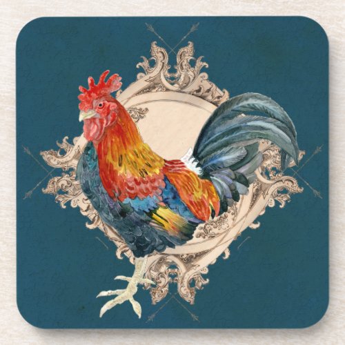 Vintage Style French Country Rustic Barn Rooster Drink Coaster