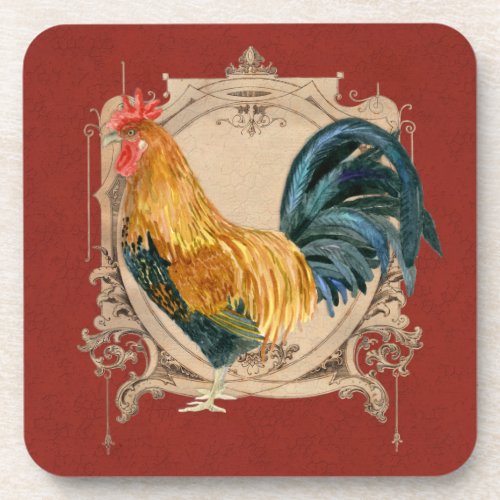 Vintage Style French Country Rustic Barn Rooster Drink Coaster