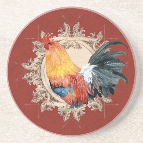 Vintage Style French Country Rustic Barn Rooster Drink Coaster