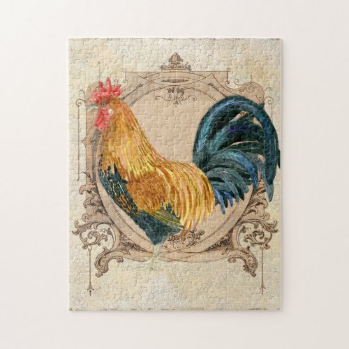 Vintage Style French Country Rustic Barn Rooster Jigsaw Puzzle