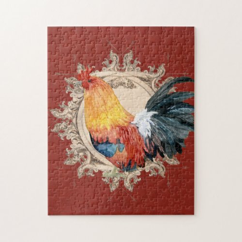 Vintage Style French Country Rustic Barn Rooster Jigsaw Puzzle