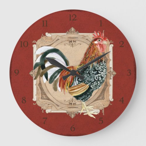 Vintage Style French Country Rustic Barn Rooster Large Clock