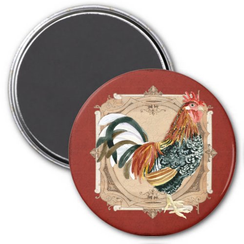 Vintage Style French Country Rustic Barn Rooster Magnet