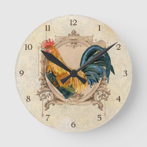 Vintage Style French Country Rustic Barn Rooster Round Clock