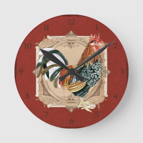 Vintage Style French Country Rustic Barn Rooster Round Clock