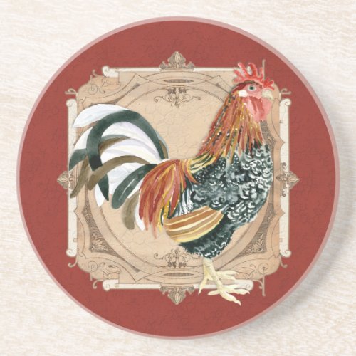 Vintage Style French Country Rustic Barn Rooster Sandstone Coaster