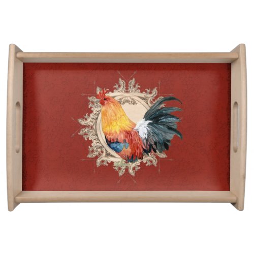 Vintage Style French Country Rustic Barn Rooster Serving Tray