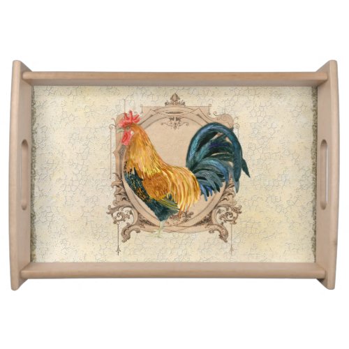 Vintage Style French Country Rustic Barn Rooster Serving Tray