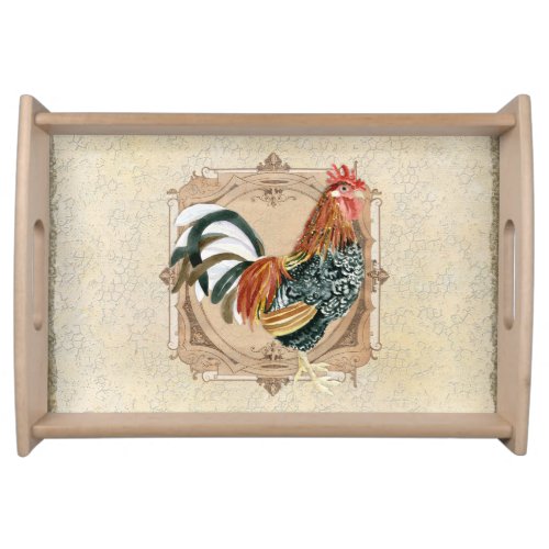 Vintage Style French Country Rustic Barn Rooster Serving Tray