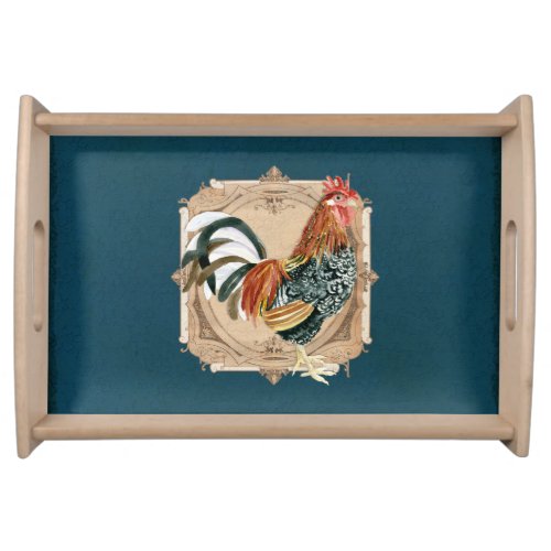 Vintage Style French Country Rustic Barn Rooster Serving Tray