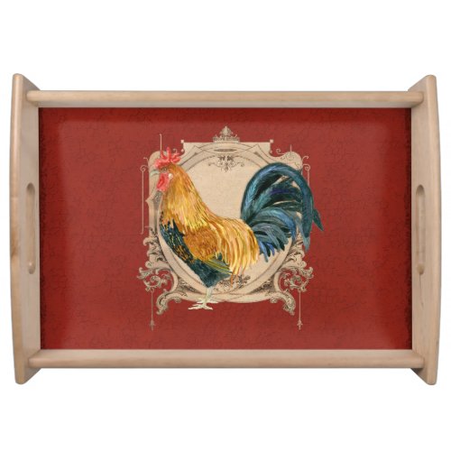 Vintage Style French Country Rustic Barn Rooster Serving Tray