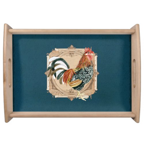 Vintage Style French Country Rustic Barn Rooster Serving Tray