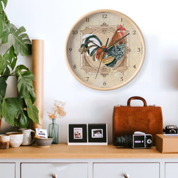 Vintage Style French Country Rustic Barn Rooster Square Wall Clock by AudreyJeanne at Zazzle