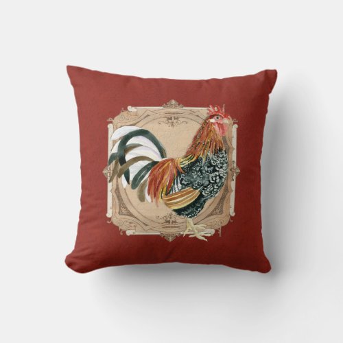 Vintage Style French Country Rustic Barn Rooster Throw Pillow