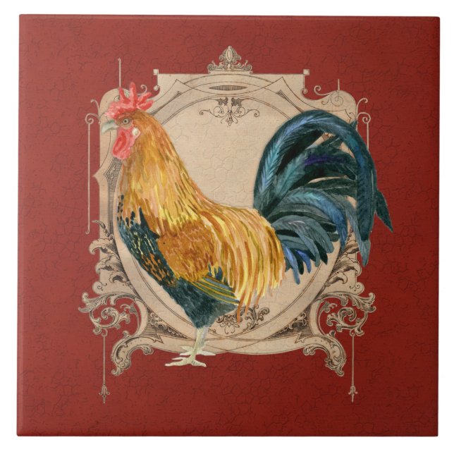 Vintage Style French Country Rustic Barn Rooster Tile (Front)