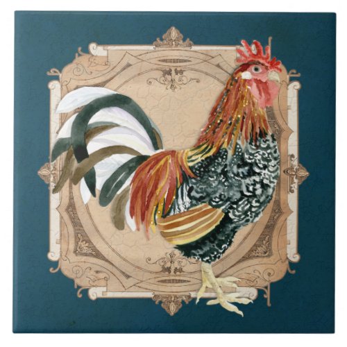 Vintage Style French Country Rustic Barn Rooster Tile