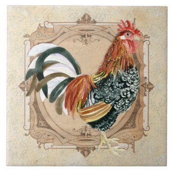 Vintage Style French Country Rustic Barn Rooster Tile by AudreyJeanne at Zazzle