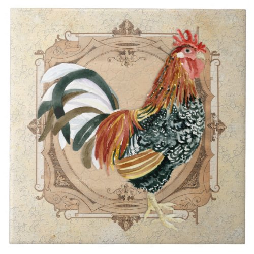 Vintage Style French Country Rustic Barn Rooster Tile