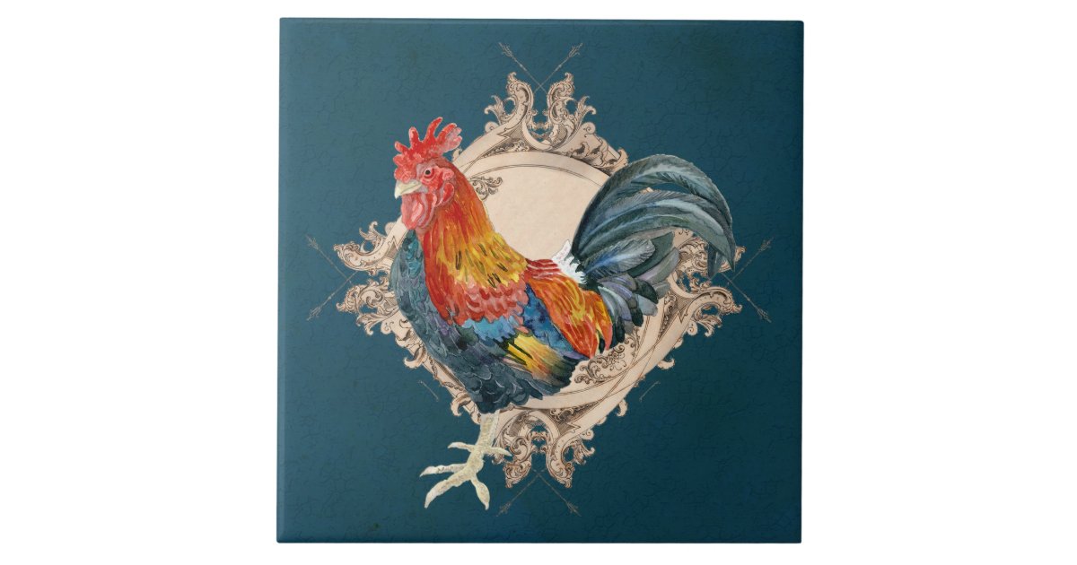 Vintage Style French Country Rustic Barn Rooster Tile ...