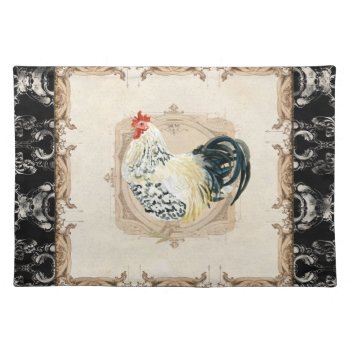 Vintage Style French Damask Black N White Rooster Cloth Placemat by AudreyJeanne at Zazzle