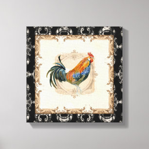 Vintage Style French Toile Black n White Rooster Canvas Print